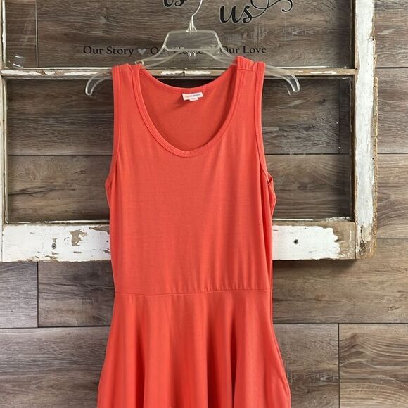 Lularoe XL Nicki Sleeveless Dress Solid Peach Coral Pockets Cotton Size Small - Picture 3 of 10